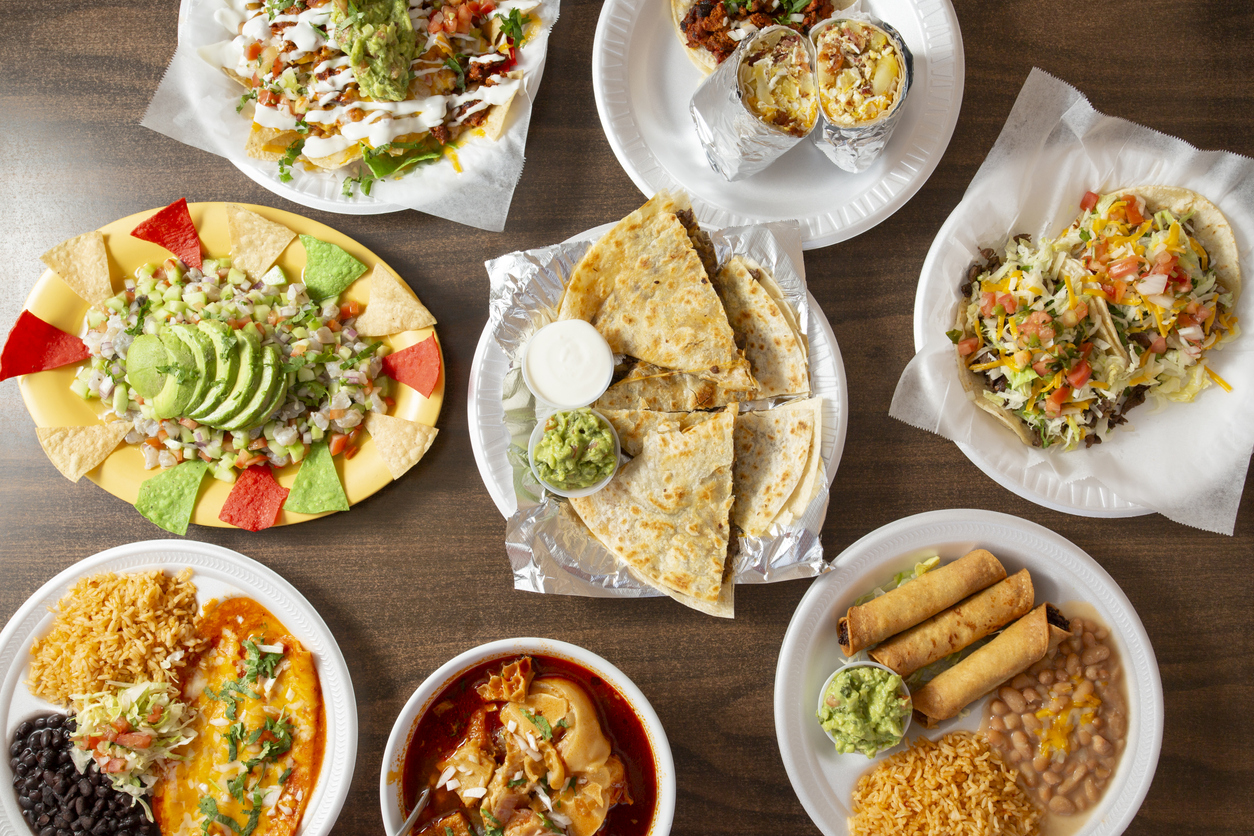 A top down view of several Tex-Mex entrees