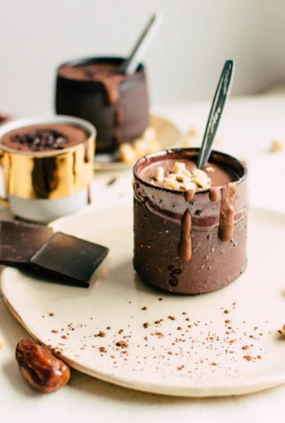 chocolate rice pudding served in a glass
