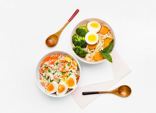 healthy asian food with white background