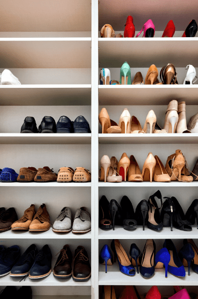 Rack full of shoes in a modern house