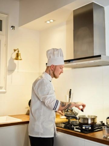 A chef cooking.
