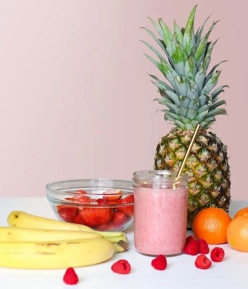 Strawberry smoothie on glass jar