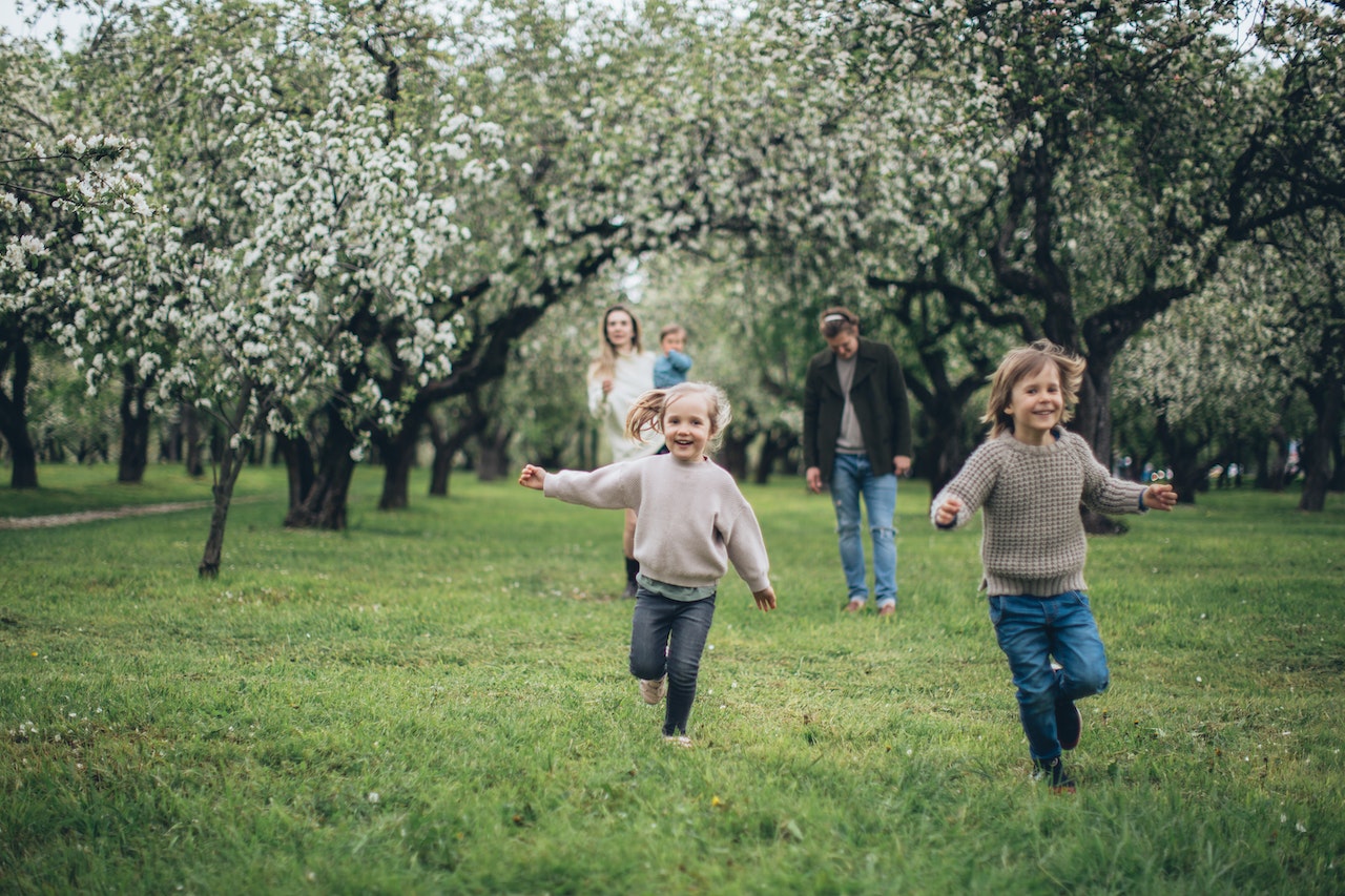 A happy family in the park