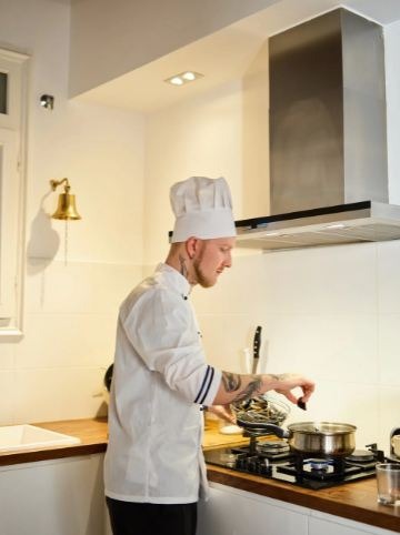 A chef cooking. 
