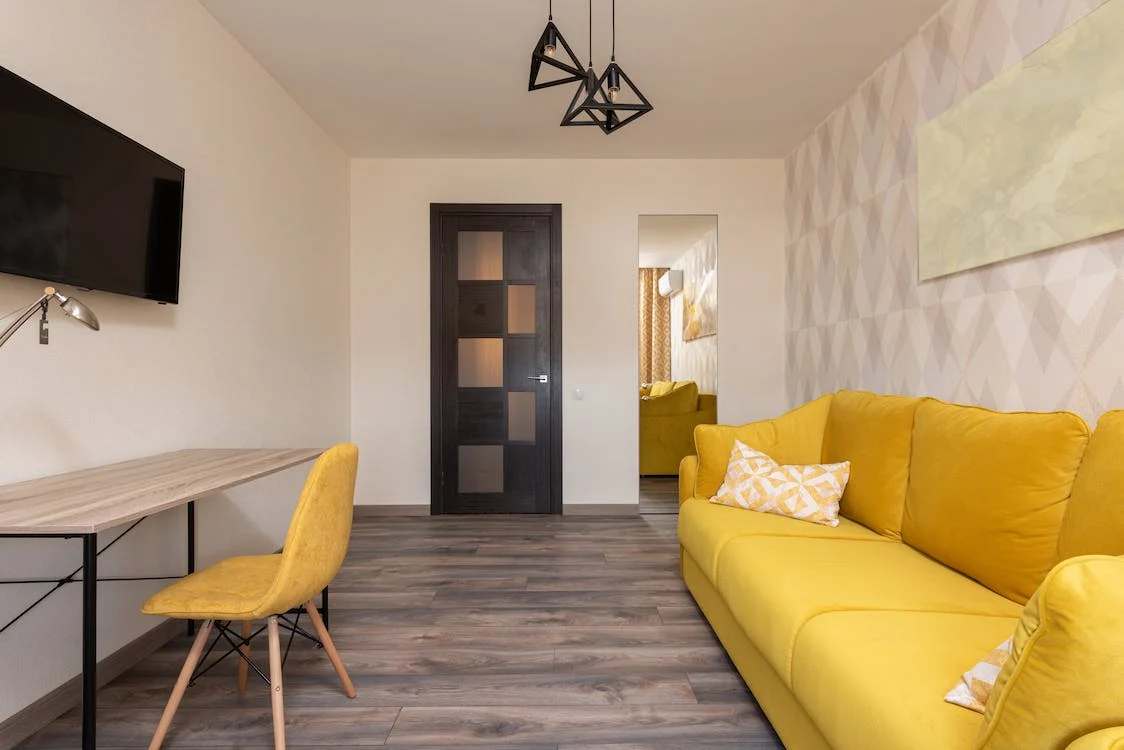 Interior of modern apartment in color yellow